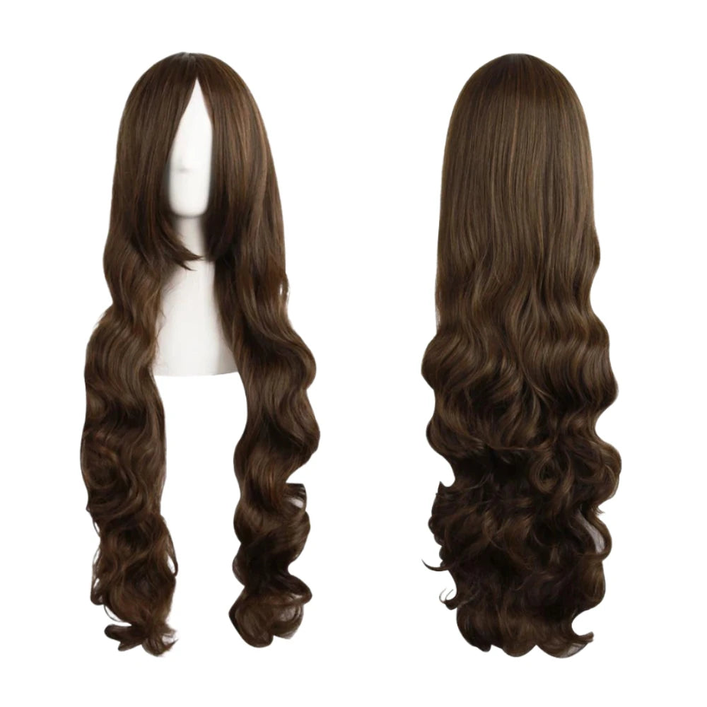 Women Long Wavy Cosplay Wig 80cm Brown Natural Looking Synthetic Lace Wig for Lolita Daily Use Party Salon Styling Oasis Select