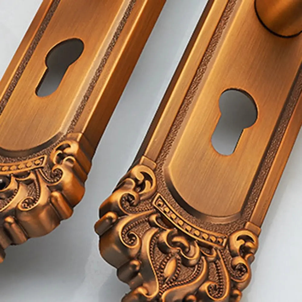 European Vintage Door Handle Lock Set with 3 Keys | Brass