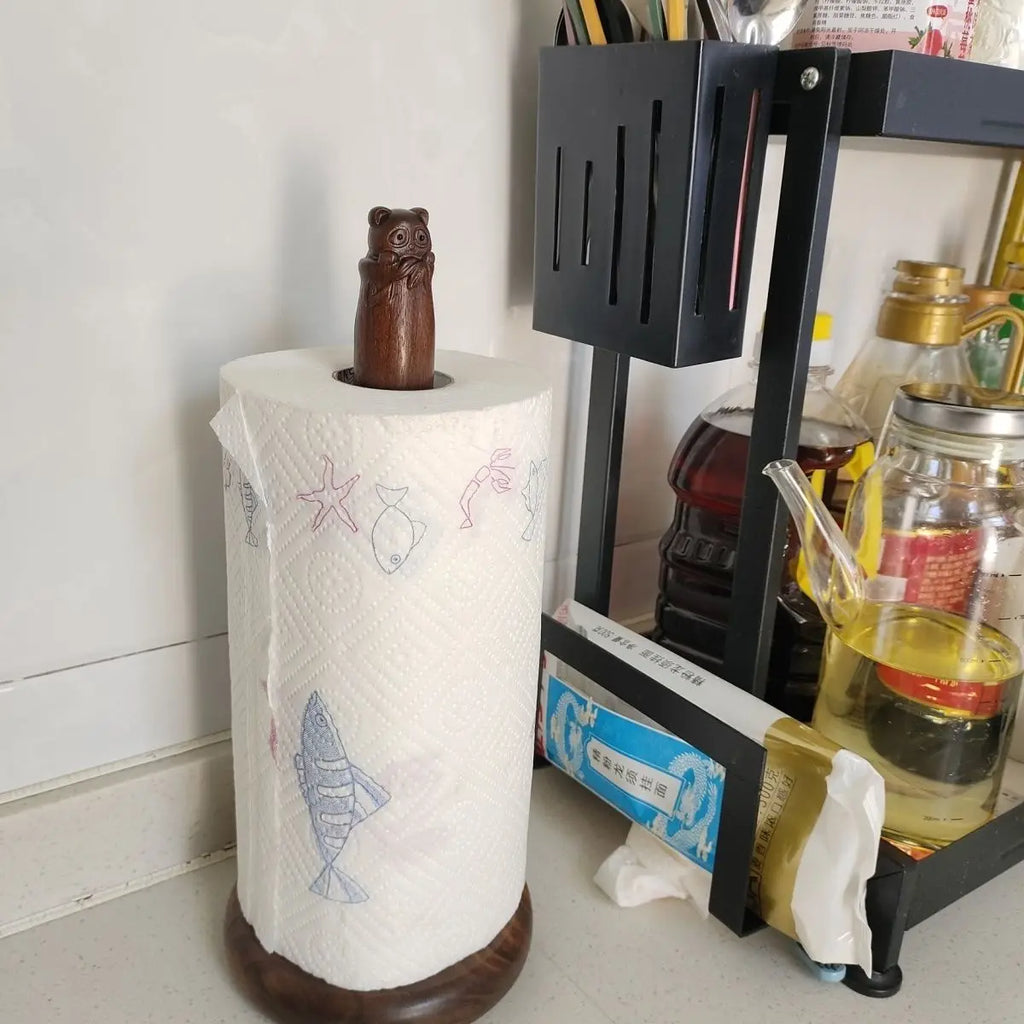 Panda Paper Towel Holder Roll Paper Holder Kitchen Table Cartoon Creative Black Walnut Solid Wood Roll Paper Holder panda Oasis Select Long roll holder