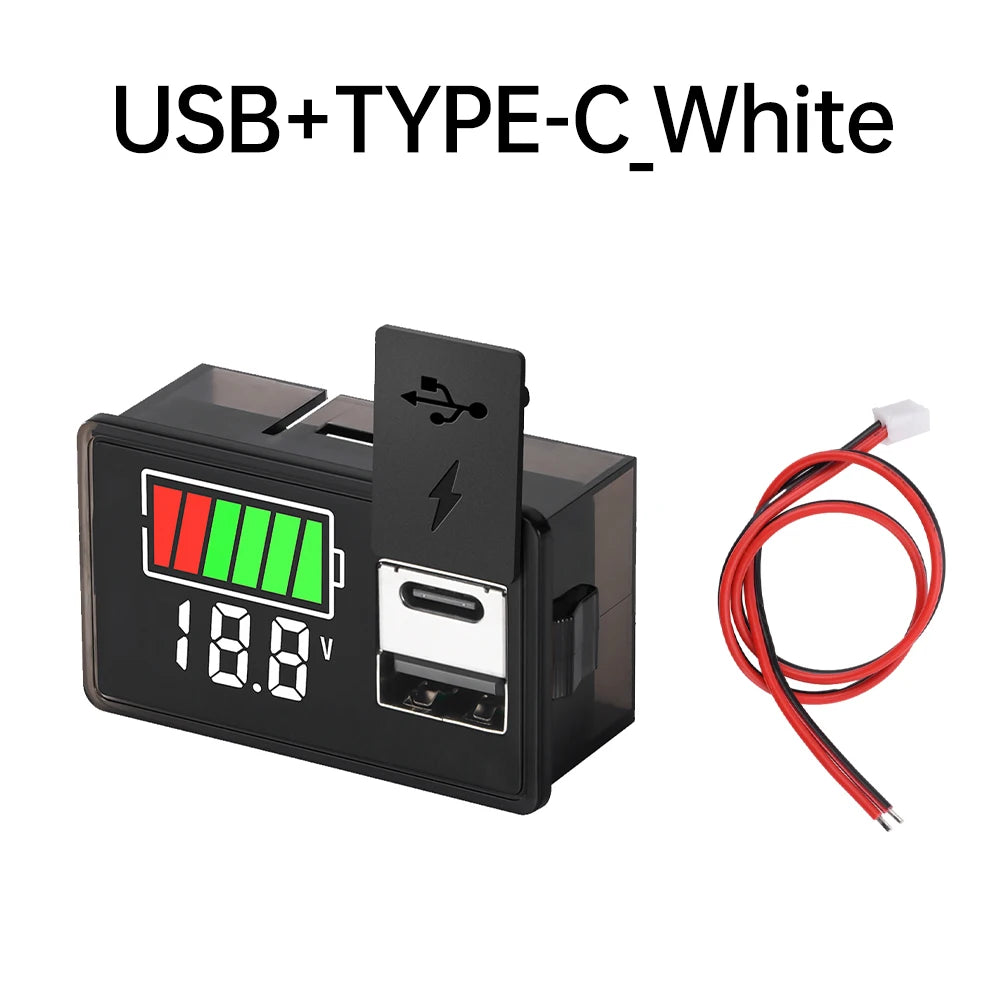DC 8~30V Type-c USB Car Battery Voltmeter Charge Level Indicator Lithium Battery Capacity Meter Test Display LED Tester Oasis Select White light