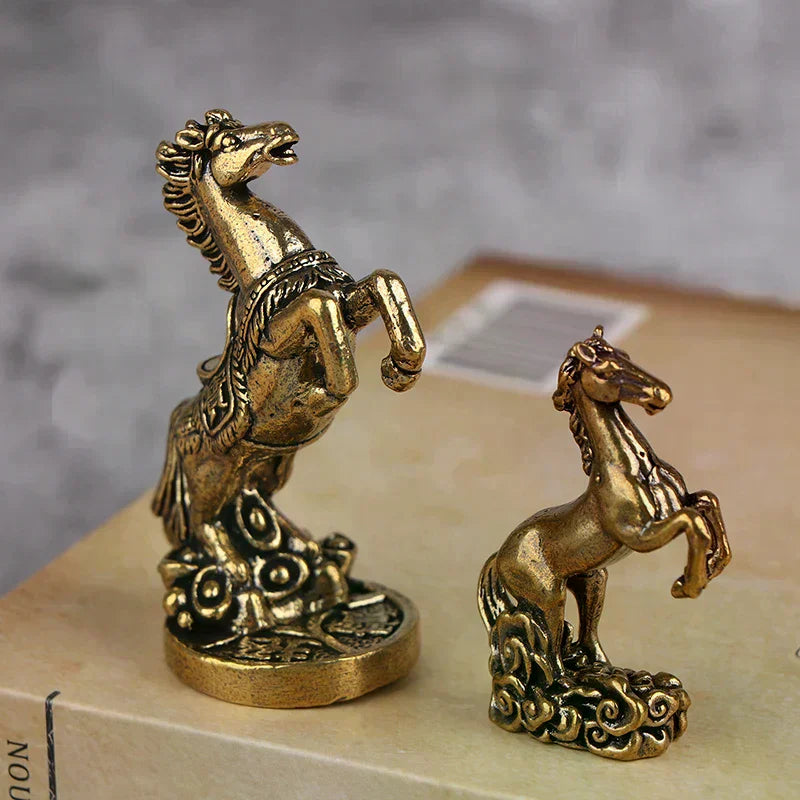 Bronze Horse Desktop Decoration Living Room Tea Table Sculpture Metal Craft Home Decorations Chinese Zodiac Horse Statue Oasis Select