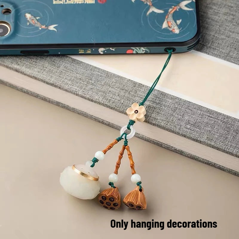 Hand Carved Lotus Green Sandalwood Hanging Charm Luminous Aroma Expander Keychain Cute Bag & Phone Decor Oasis Select Luminous pendant