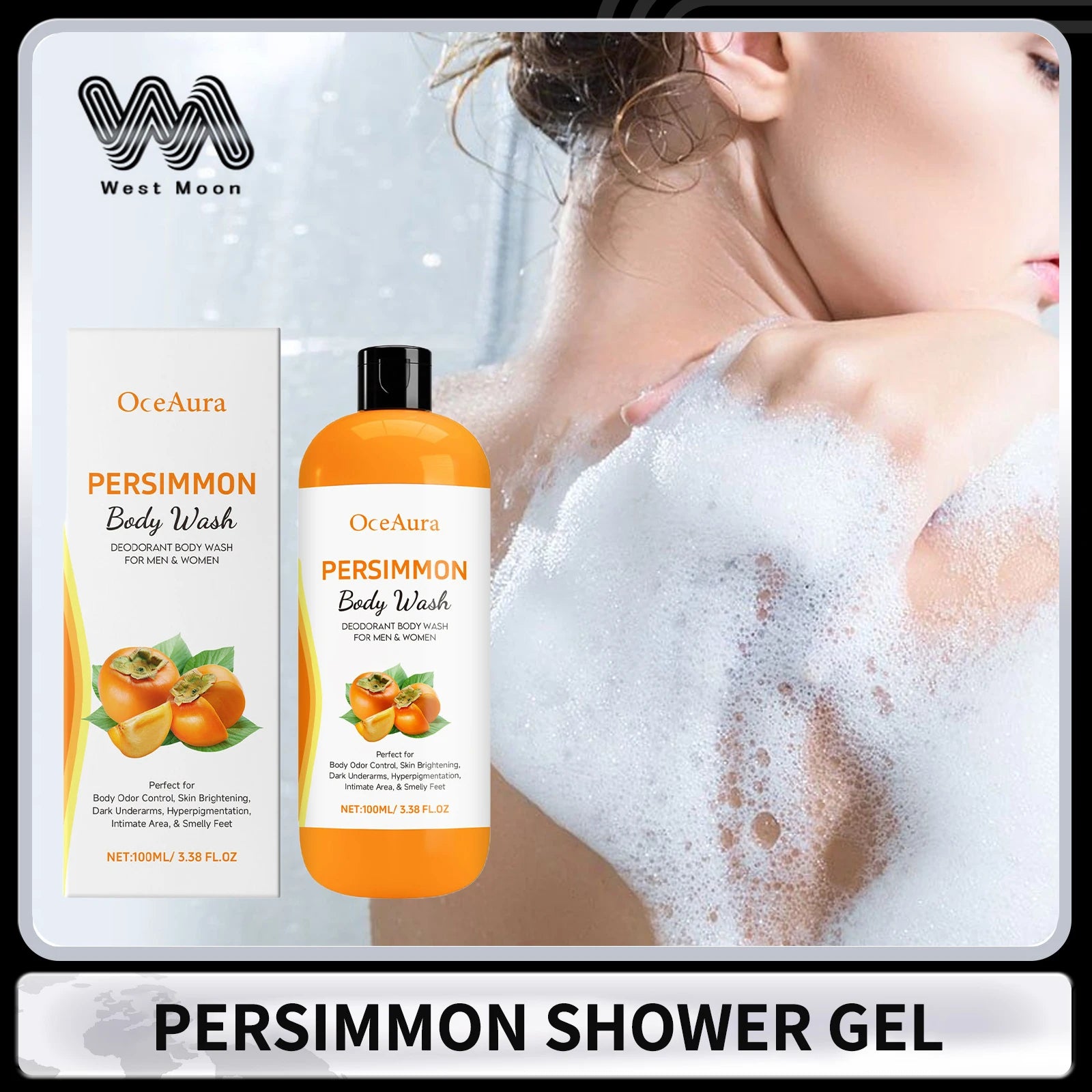 Persimmon Body Wash Deep Cleaning Skin Oil Control Exfoliating Eliminating Odor Remover Dirt Lasting Fragrance Shower Gel 100ml Oasis Select