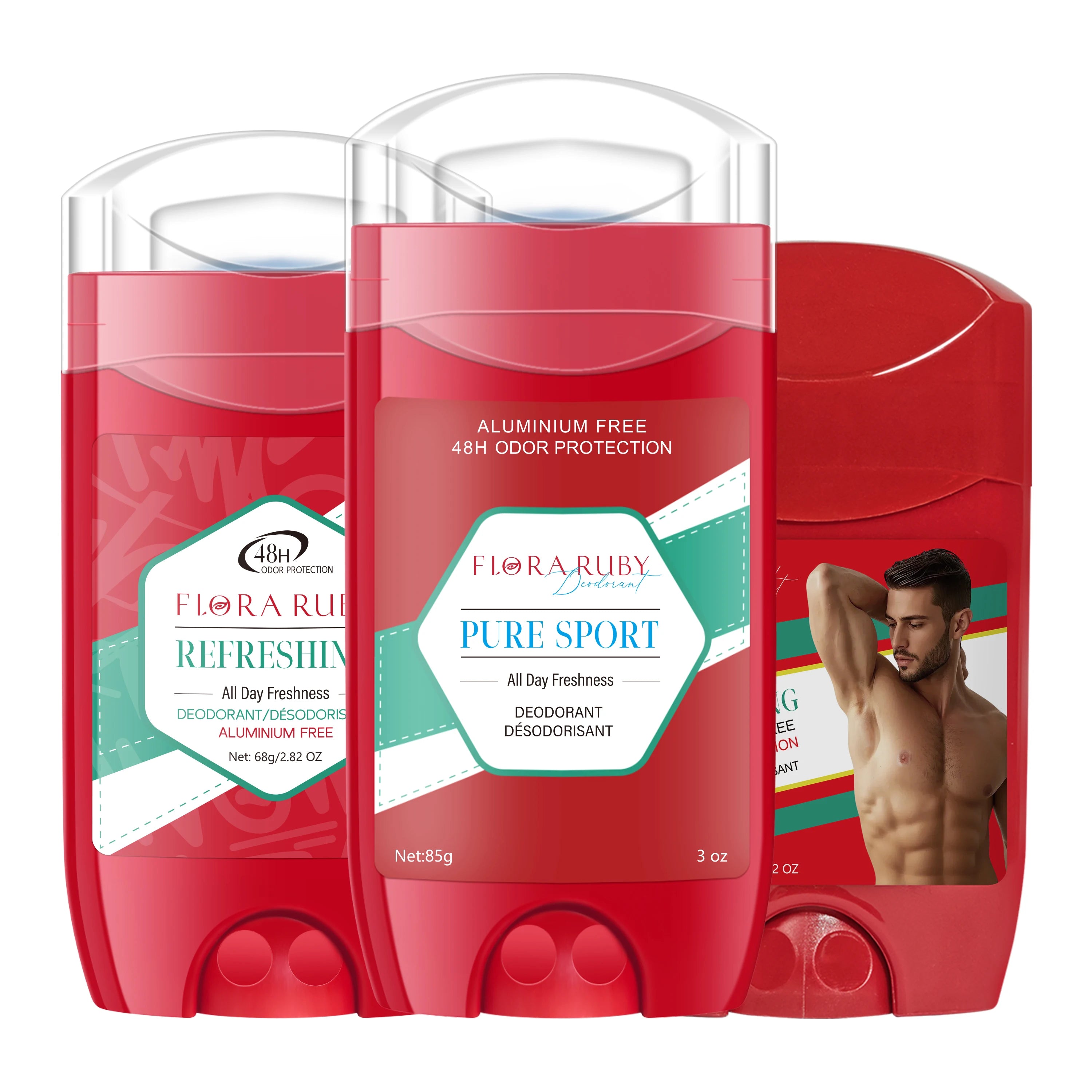 3PCS FLORA RUBY Men's Aluminum-Free Body Deodorant Stick, refreshing and moisturizing without being sticky, removes body odor Oasis Select Refreshing