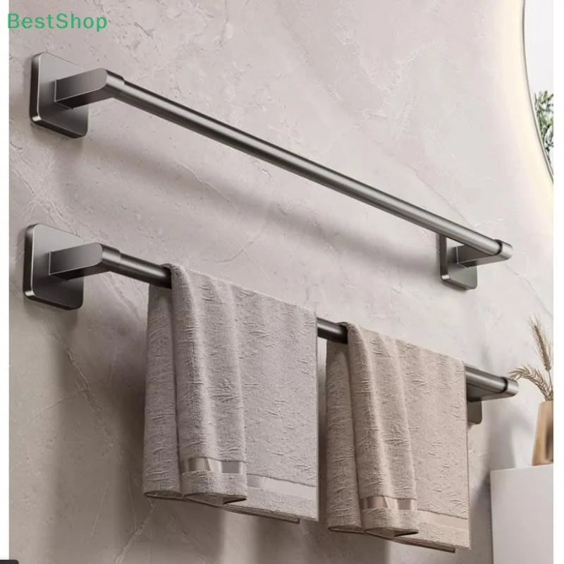 Punch-Free Wall Mount Towel Bar & Rack – No Drill Aluminum