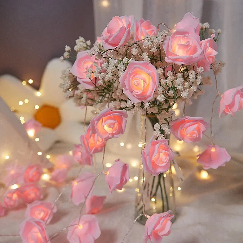 LED Pink Rose Flower String Lights USB powered for Wedding Home Party Birthday Festival Indoor Outdoor Decorations 1.5M/3M Oasis Select