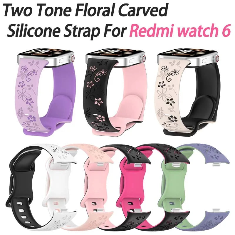 Two-Tone Floral Silicone Strap for Redmi Watch & Mi Band 8/9 Pro Silicone Watch Strap Oasis Select