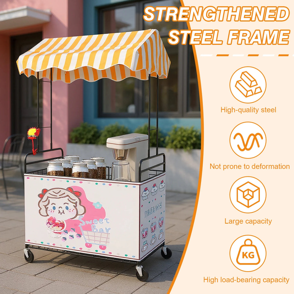 Folding Mobile Catering Cart with Canopy – Outdoor Vendor Stall Mobile Vendor Cart Oasis Select