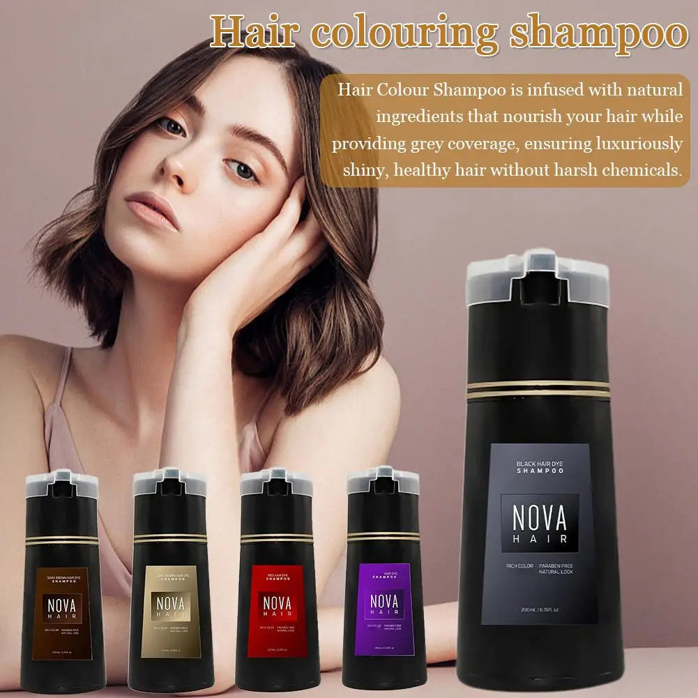 Nova Hair Dye Shampoo, Nova Hair Instant Dye Shampoo,Hair Dye Coloring Shampoo For Gray Hair Long Lasting Nourish For Men Women Oasis Select