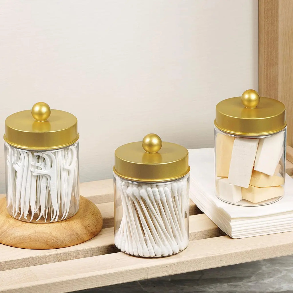 Bathroom Vanity Storage Organizer Set -- Farmhouse Decor Qtip Holder for Cotton Swabs,Makeup Sponges,Flossers,Paper Clips Oasis Select
