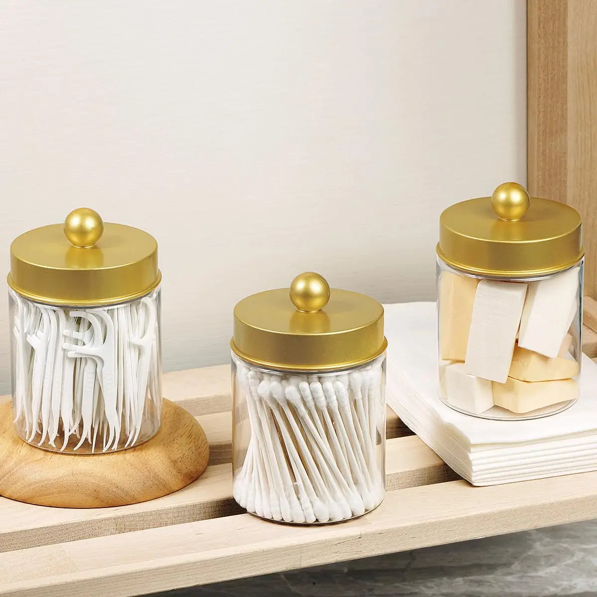 Bathroom Vanity Storage Organizer Set -- Farmhouse Decor Qtip Holder for Cotton Swabs,Makeup Sponges,Flossers,Paper Clips Oasis Select