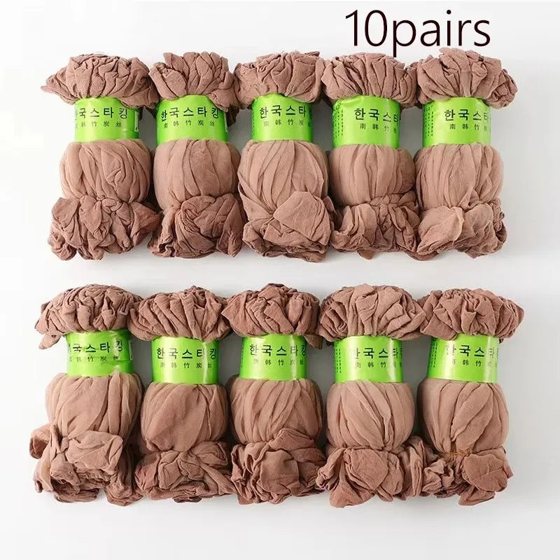 10/20/30/50Pairs Transparent Summer Socks Ultrathin Women Nylon Ladies Female Short Ankle Meias Elastic Crystal Spring Silk Sox Oasis Select 10pairs Coffee One Size