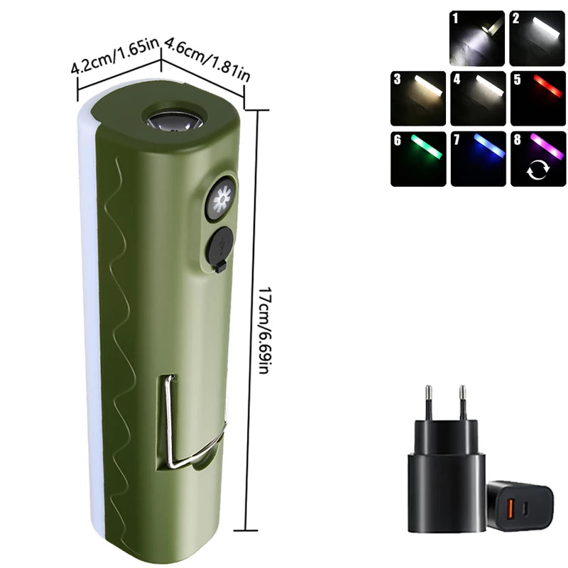 Outdoor LED Camping Lamp Built-in 2*18650 Rechargeable Torch RGB Atmosphere Lamp Portable Hook Tent Lamp Long Lasting Lantern Oasis Select Long with EU Plug