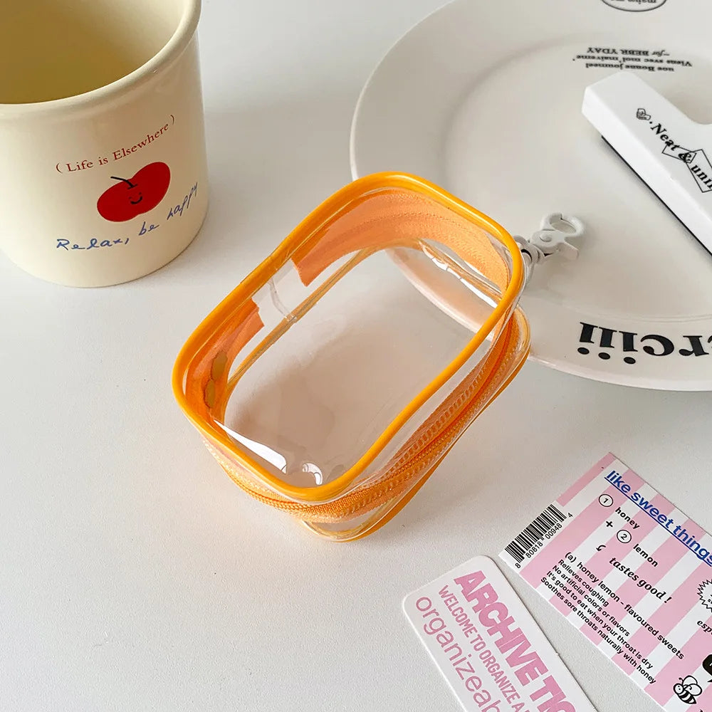 Transparent PVC Plush Dolls Storage Pouch Square Earphone Organizer Purse With Keychain Anime Cartoon Toy Display Protector Case Oasis Select Orange