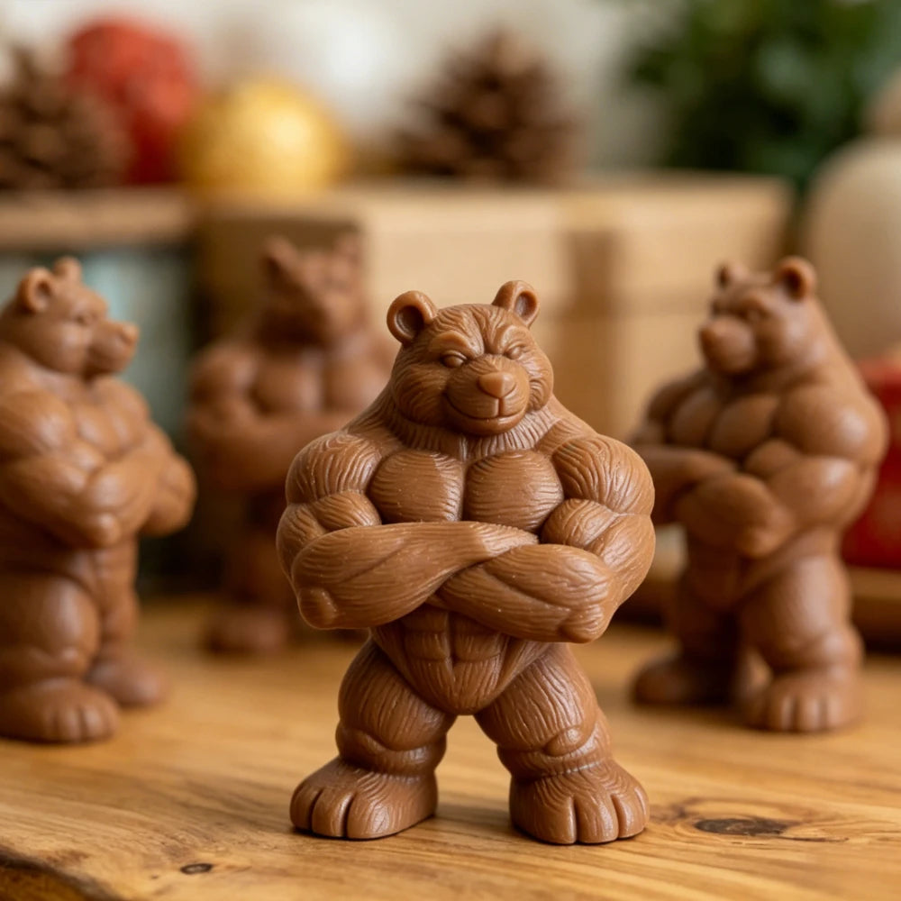 Strong Muscular Bear Figurine Whimsical Bear Statue Cute Animal Ornament Decor for Home Office Desk Tea Room Shelf Display Gifts Oasis Select