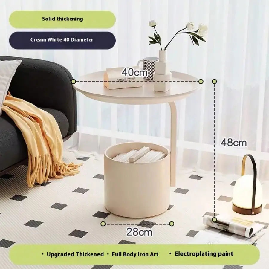 Storage Coffee Table Creative Covered Small Round Table Living Room Small Round Table Storage Rack Bedroom Bedside Table Oasis Select Milk white
