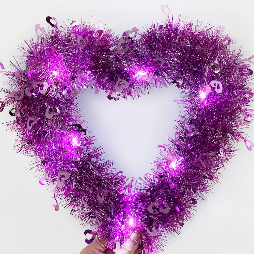 Romantic Luminous Heart Garland ValentineS Day Decoration Glowing Love Themed Fake Grass Garland Pendant for Home Wall Tabletop Oasis Select Lemon yellow