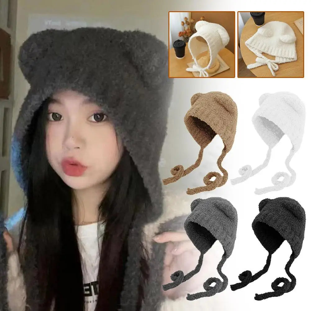 Women's Bear Ear Beanie – Cute Plush Knit Winter Hat Winter Knit Beanie Oasis Select