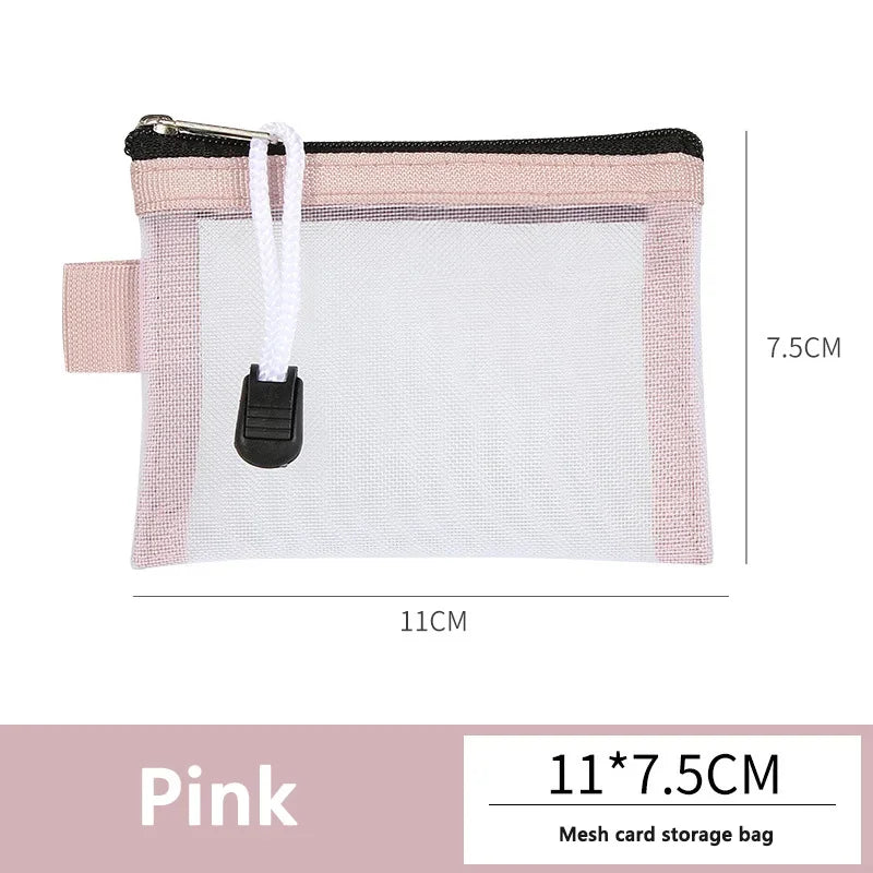 1/2pcs Storage Bags Mesh Cosmetic Bag Wallet Nylon Small Coin Purse Mini Zipper Pouch Mesh Storage Bags ID Credit Card Holder Oasis Select Pink