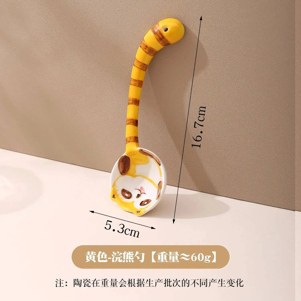 Cartoon Series Long Handle Spoon Shape Spoon Household Ceramic Spoon Irregular Soup Spoon Rice Spoon Dessert Spoon Oasis Select Spoon Single Pack 3