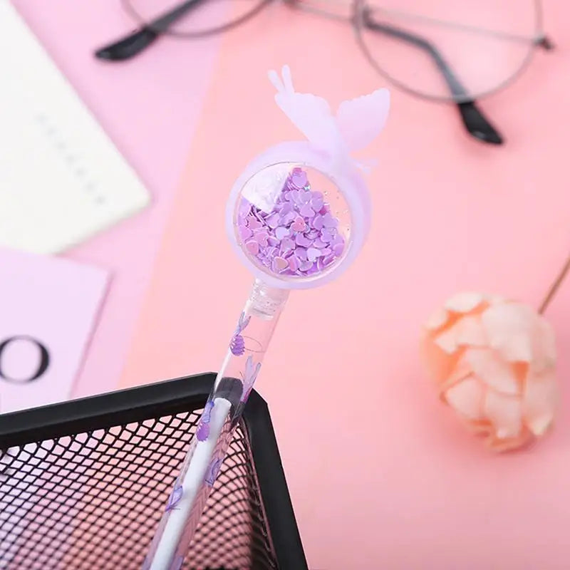 1PCS Creative Sequin Butterfly Gel Pen Cartoon Student Writing Pen Office School Supplies Signature Water-based Roller Pen Oasis Select Purple