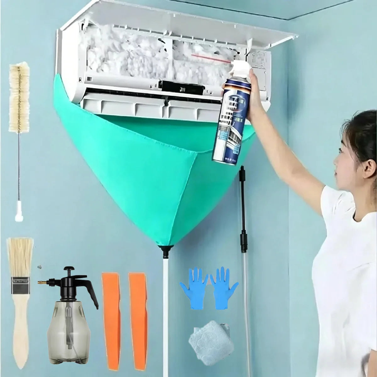 8/6/1pcs Air Conditioning Cleaning Kit Leak-proof Cover Full Set of Air Conditioner Cleaner with Water Pipe Clean Tools Oasis Select