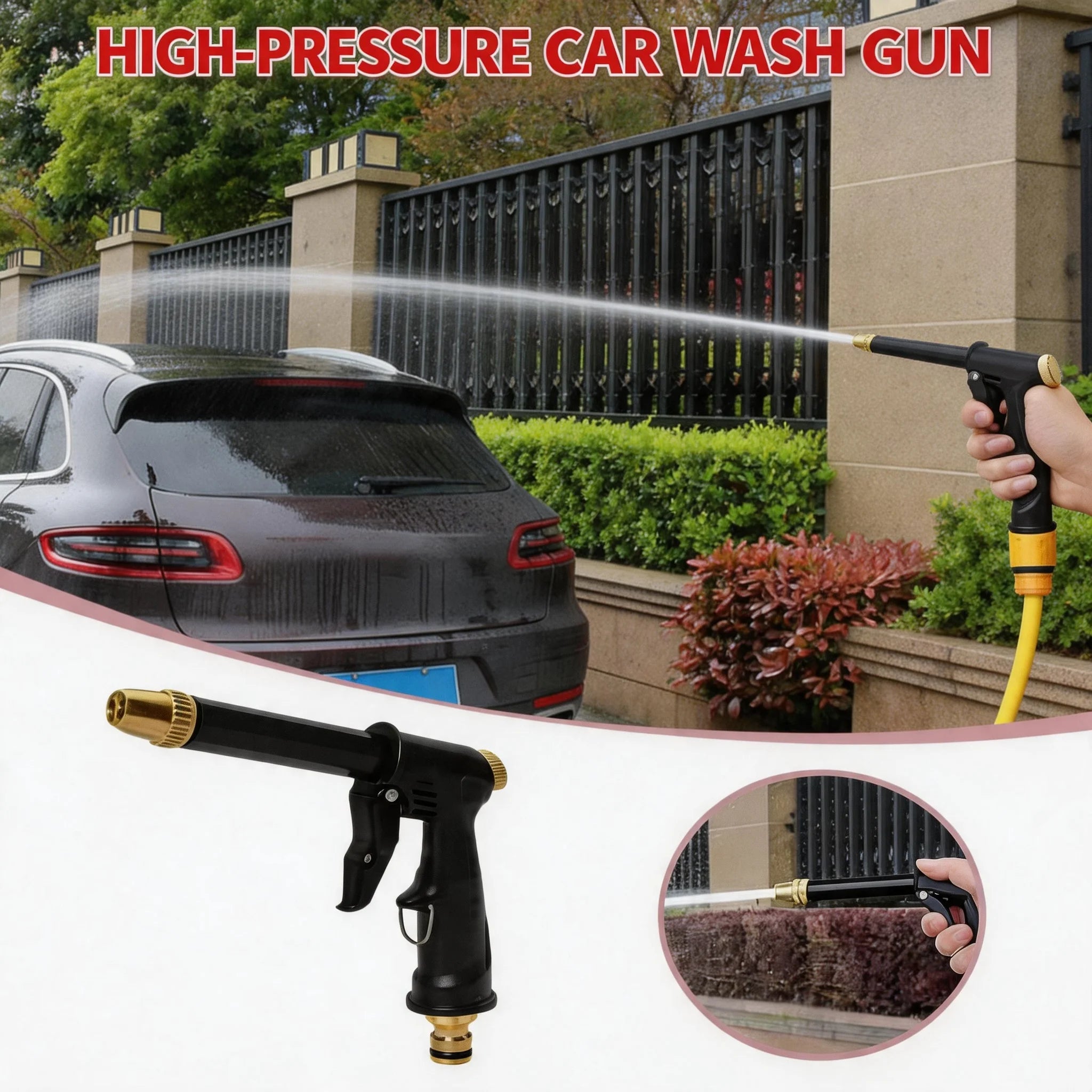 Automobile High-pressure Car Wash Water Gun New Copper-plated Nozzle Thickened Long Rod Family Car Dual-purpose Tool Oasis Select