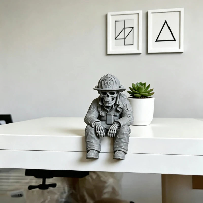 Spooky Skeleton Firefighter Shelf Decor Miniature Sitting Figurines Ornaments for Desktop Mantel & Halloween Displays Home Decor Oasis Select firefighter Gray
