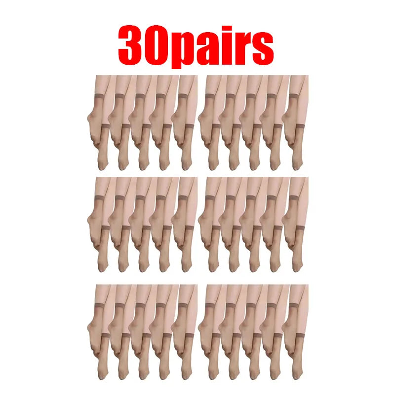 10/20/30pairs Skin Socks Women Sexy Ultrathin Stockings Female Transparent Nylon Crystal Short Ankle Sock Non-Slip Silk Socks Oasis Select 30pairs Coffee One Size