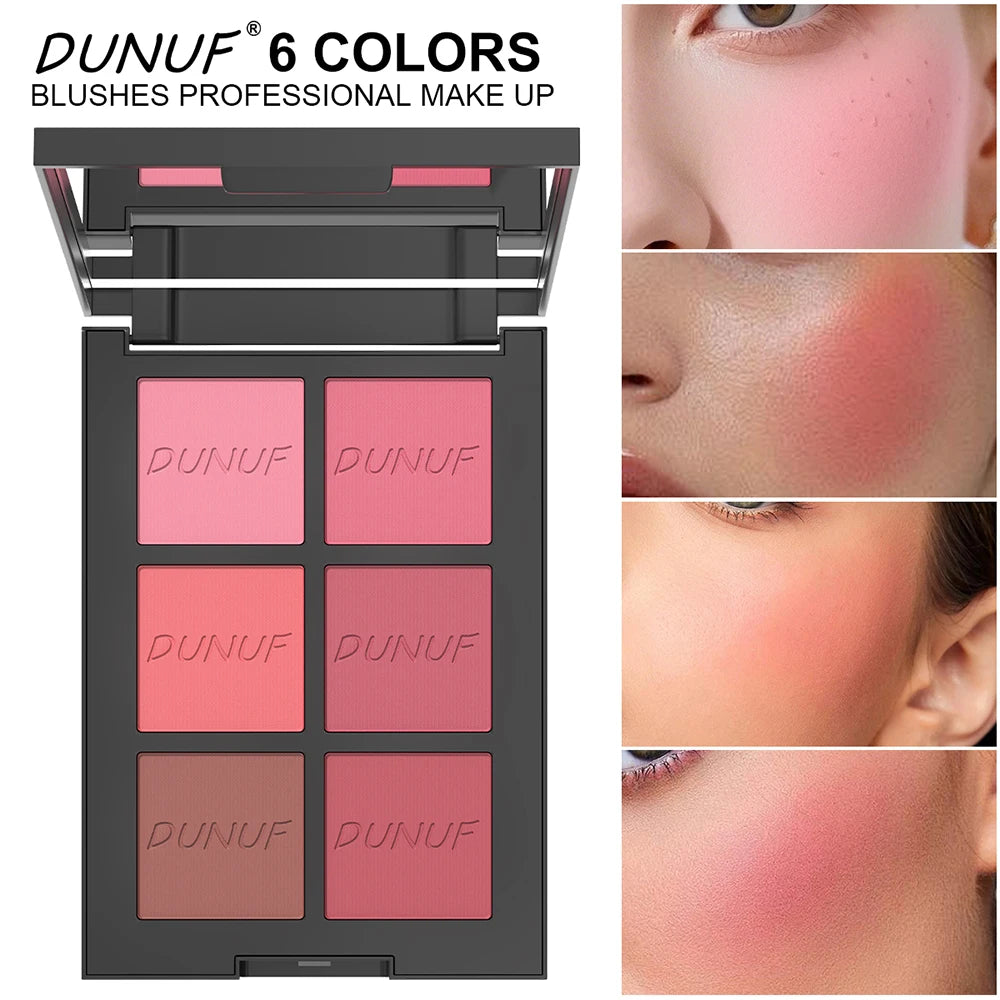 DUNUF 6-Color Blush Palette – Matte, Shimmer & Highlighter