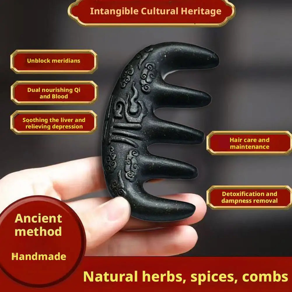 Polygonum Multiflorum Massage Comb Natural Handmade Five-tooth Meridians Scalp Massager Wide Tooth Comb Head Scraping Massage Oasis Select