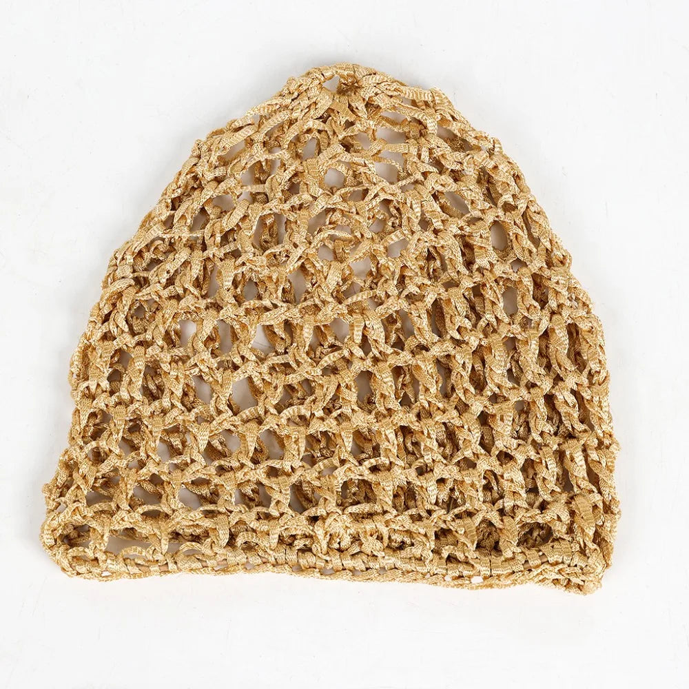 Simple Breathable Hair Net Cap Crochet Cap Comfortable Wig Caps Hollowout Mesh Turban Hat for Women Oasis Select Khaki