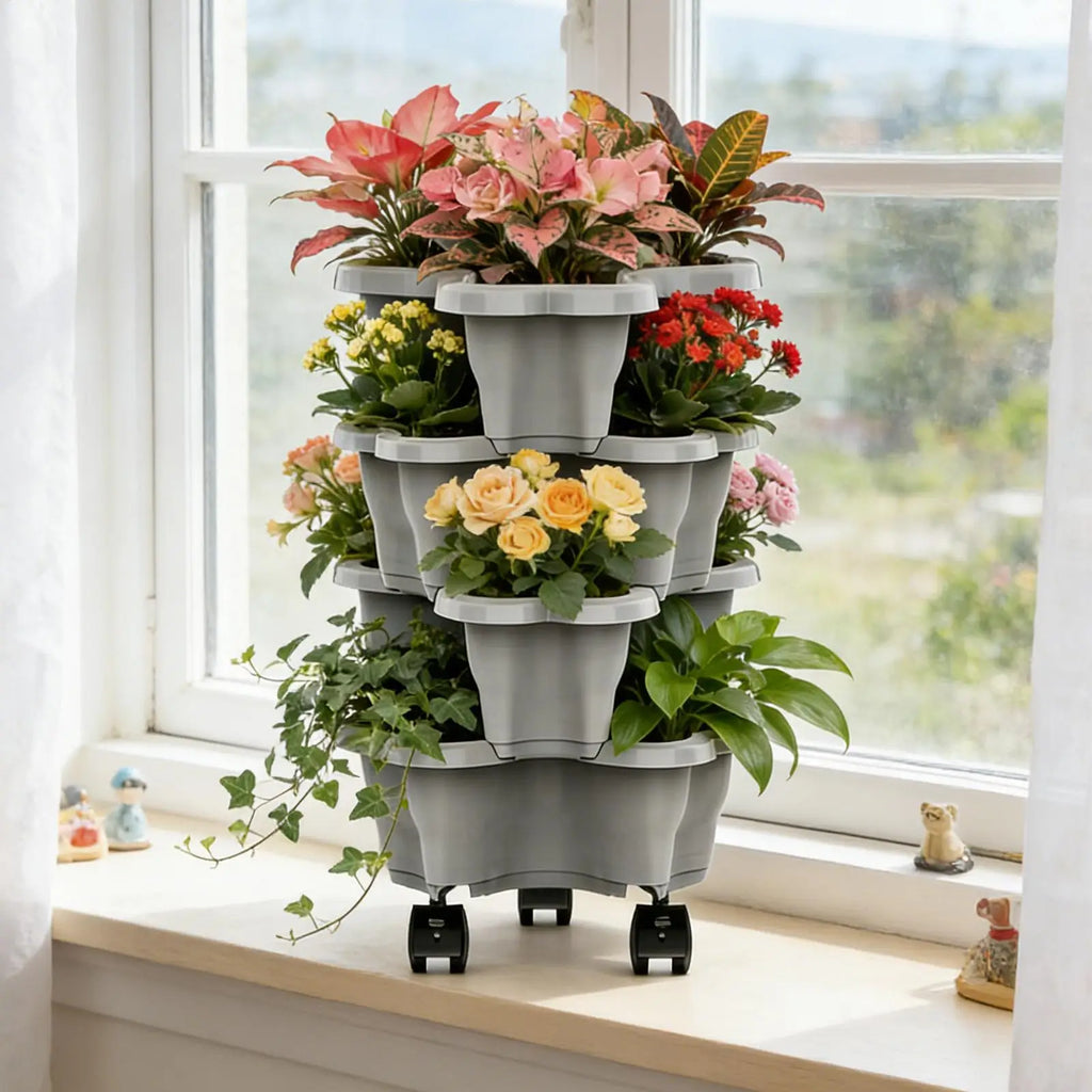 Strawberry Tower Planter Secure Vertical Weatherproof Stackable Planter Indoor Outdoor Gardening Pots for Yard Farm Patio Oasis Select