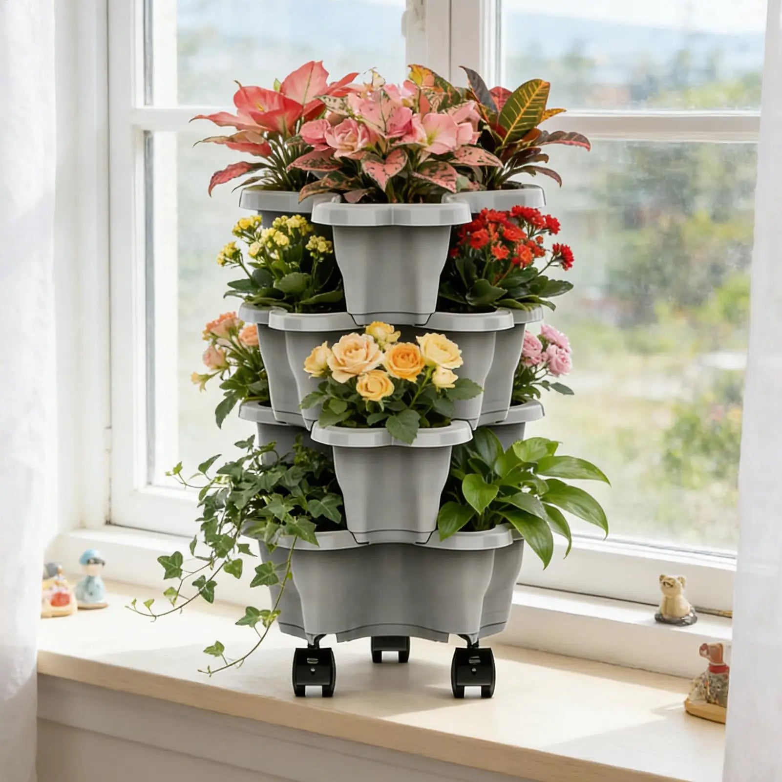 Strawberry Tower Planter Secure Vertical Weatherproof Stackable Planter Indoor Outdoor Gardening Pots for Yard Farm Patio Oasis Select