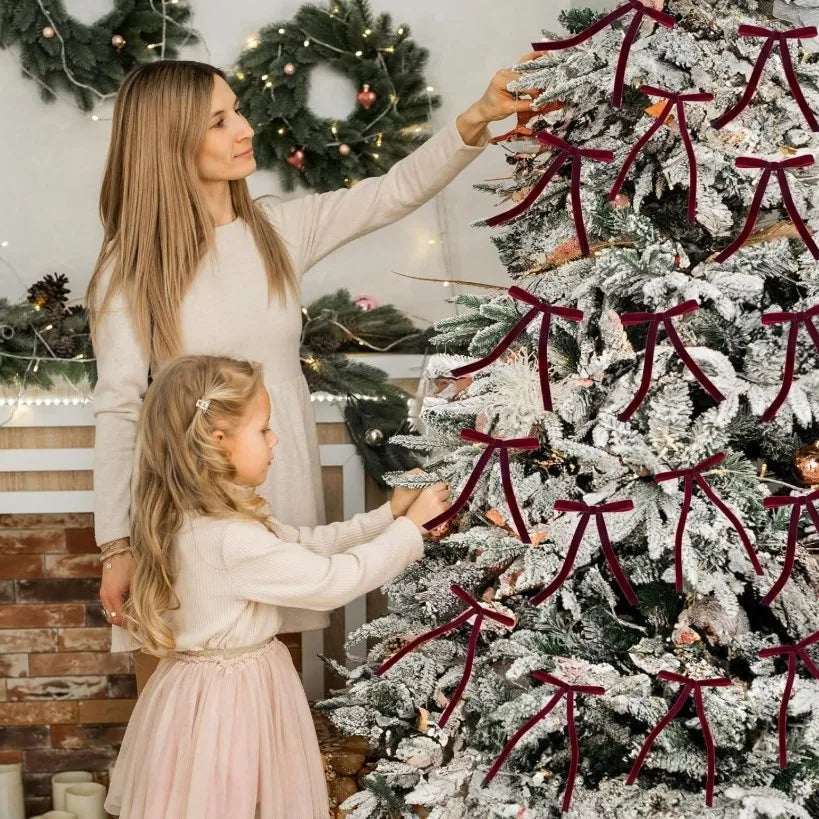 Velvet Ribbon Christmas Tree Dress Bows Decorate Holiday Accessories Scene Display Hanging Ornaments Oasis Select