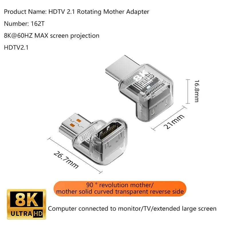 HDMI 2.1 Male to Female Adapter 8K@60Hz – 90/270/360° Angle