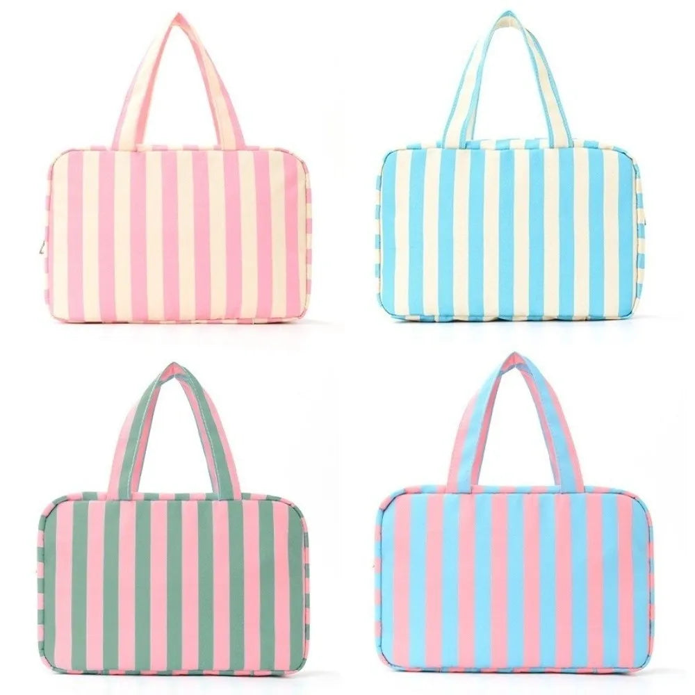 Striped Travel Makeup Bag – 4-Layer Large Capacity Organizer