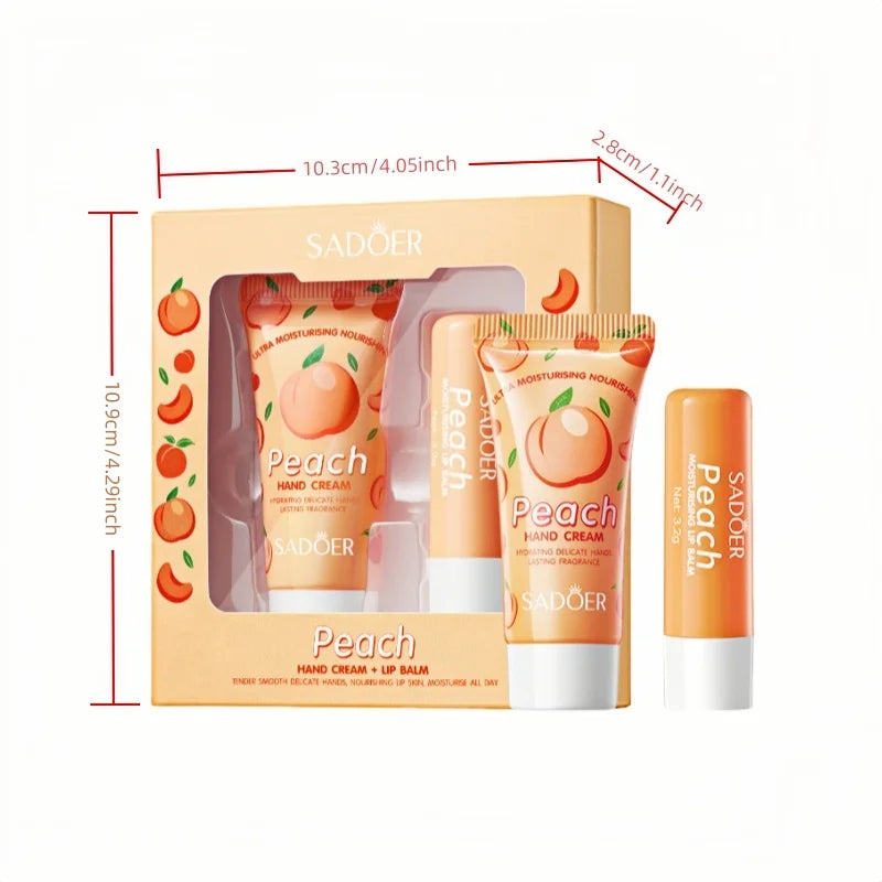 SADOER Peach Hand Cream & Lip Balm Set – Daily Moisture Hand & Lip Care Set Oasis Select