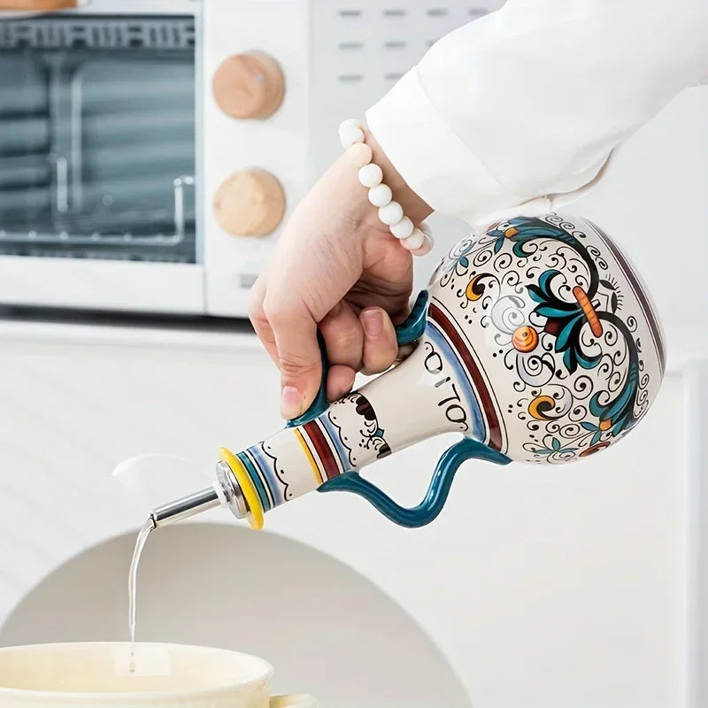 Dual Ear Ceramic Olive Oil Bottles Soy Sauce Vinegar Multifunctional Kitchen Seasoning Drainage Bottle Kitchen Accessories gifts Oasis Select