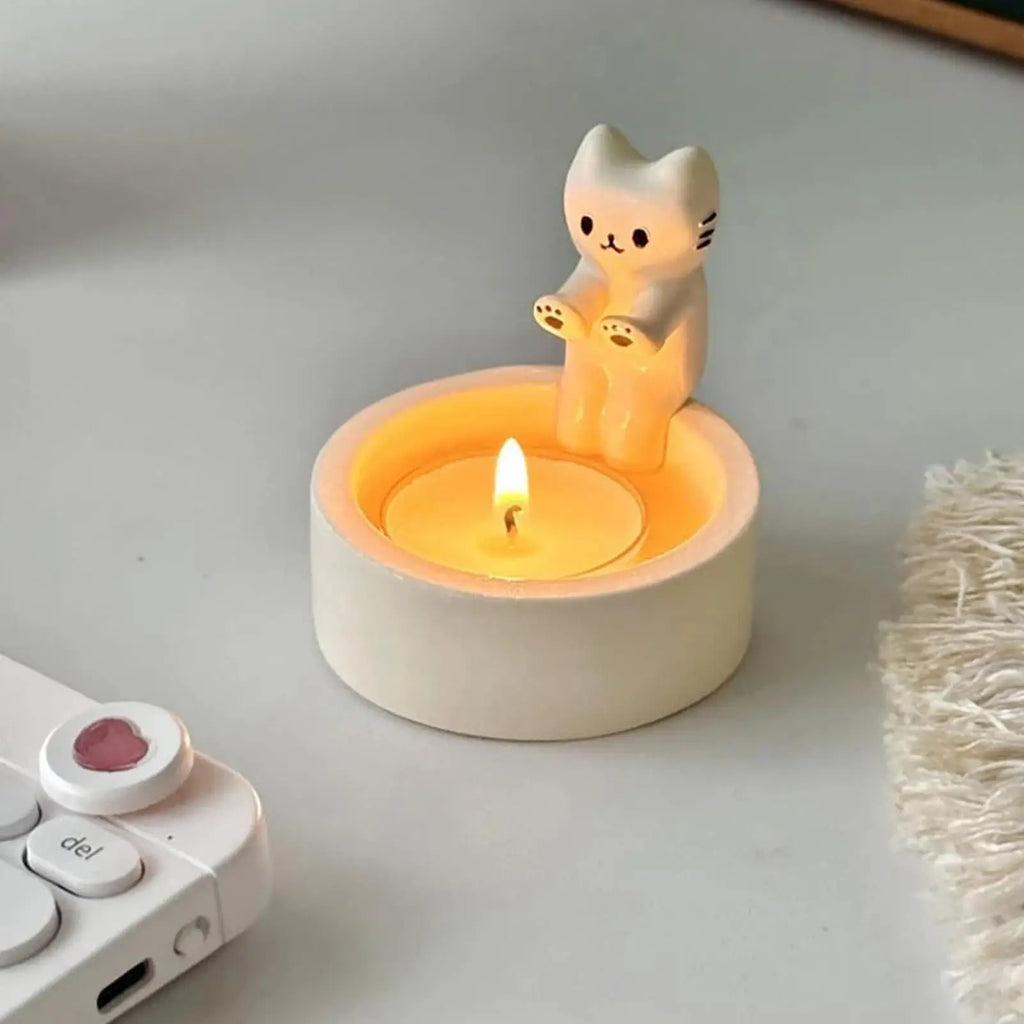 Cat Candle Holder Cute Cartoon Tealight Tray Funny Wax Melter for Living Room Bedroom Desk Fireplace Home Decor Centerpiece Oasis Select