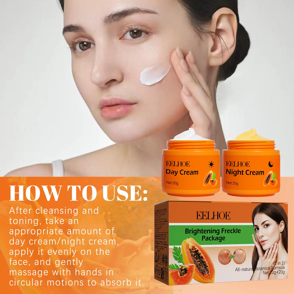 Papaya Brightening Freckle Face Cream Set Day Night Sun Spots Corrector Fade Pigment Brighten Skin Tone Day & Night Moisturizer Oasis Select