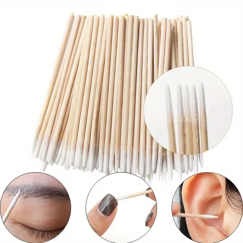 100/300/600pcs Disposable Nail Wood Cotton Swab Clean Sticks Lint-Free Wood Nail Cleaning Bud Wooden Tip Nail Polish Remover Oasis Select