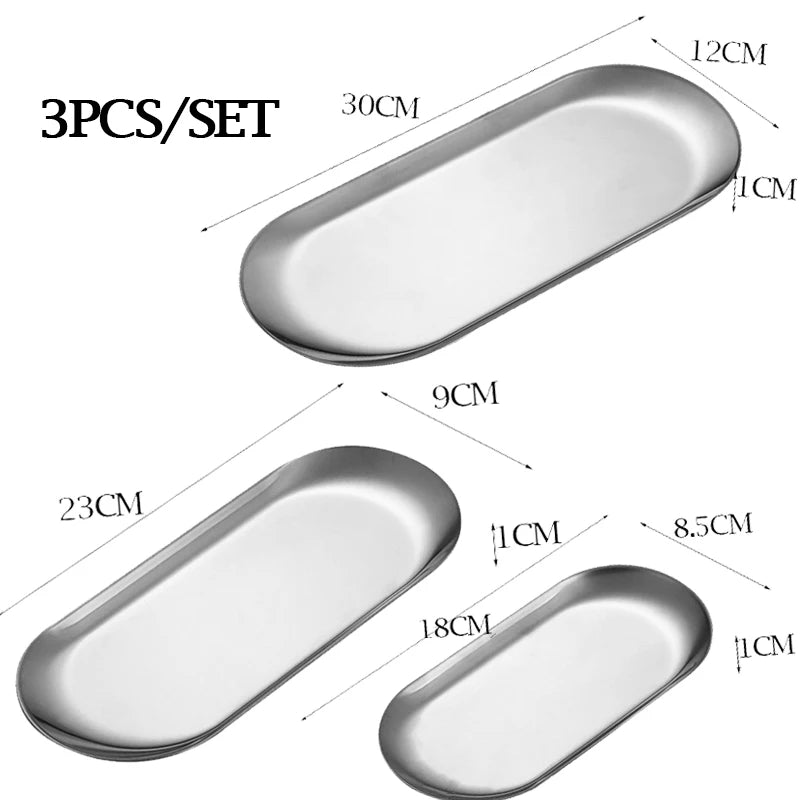 3-Piece Stainless Steel Serving Plate Set – Gold Silver Rose Gold Serving Plate Set Oasis Select 3pcs silver