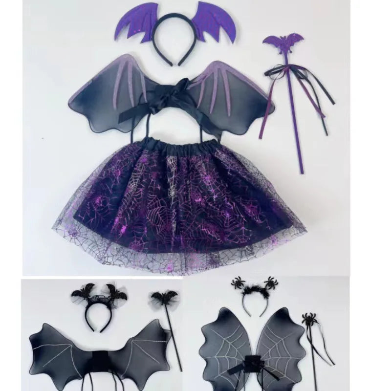 Halloween Spider Bat Wings Photo Props Women's Short Skirts Party Decorations Performance Cosplay Costume Sets Oasis Select