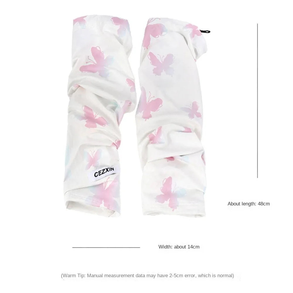 Fashion Butterfly Ice Silk Sleeves UPF50+ Long Arm Sleeve UV Protection Driving Arm Sleeves Oasis Select