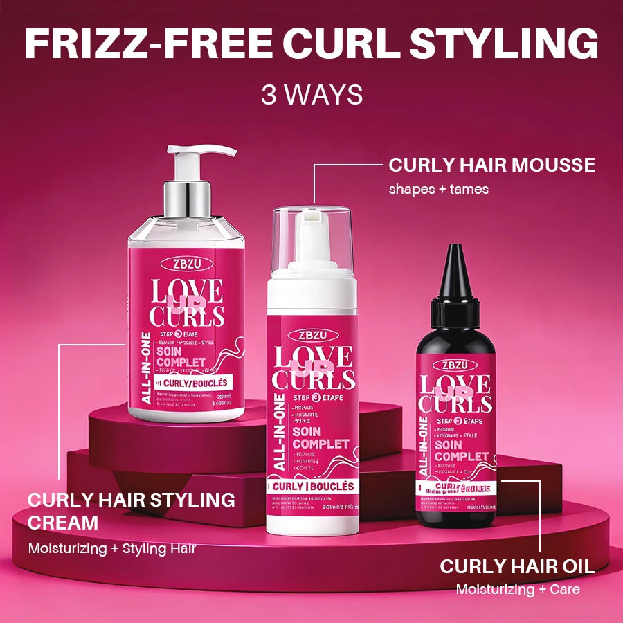 Pink Curl Styling Cream 3-pack contains argan oil to promote waves and curls, deep care and improve shine and elasticity Oasis Select