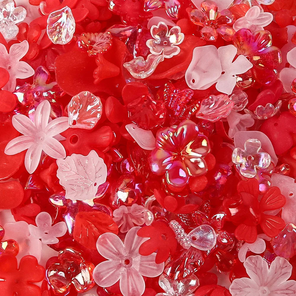 20g/100g Acrylic Assorted Beads Flower Star Butterfly Candy Acrylic Kawaii Beads for DIY Keychain Bracelets Jewelry Making DIY Oasis Select Red 100g