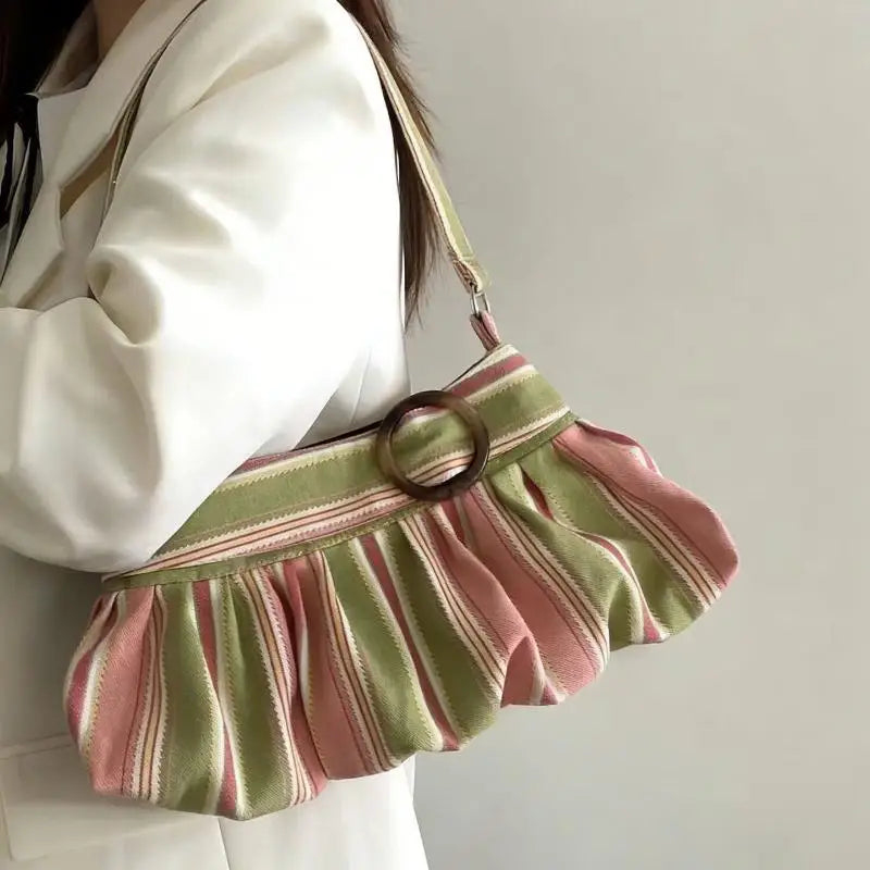 Women Sweet Y2k Simple Handbags Luxury Design Striped Leopard Shoulder Bags Contrast Color Fashion Vintage Underarm Bag Oasis Select