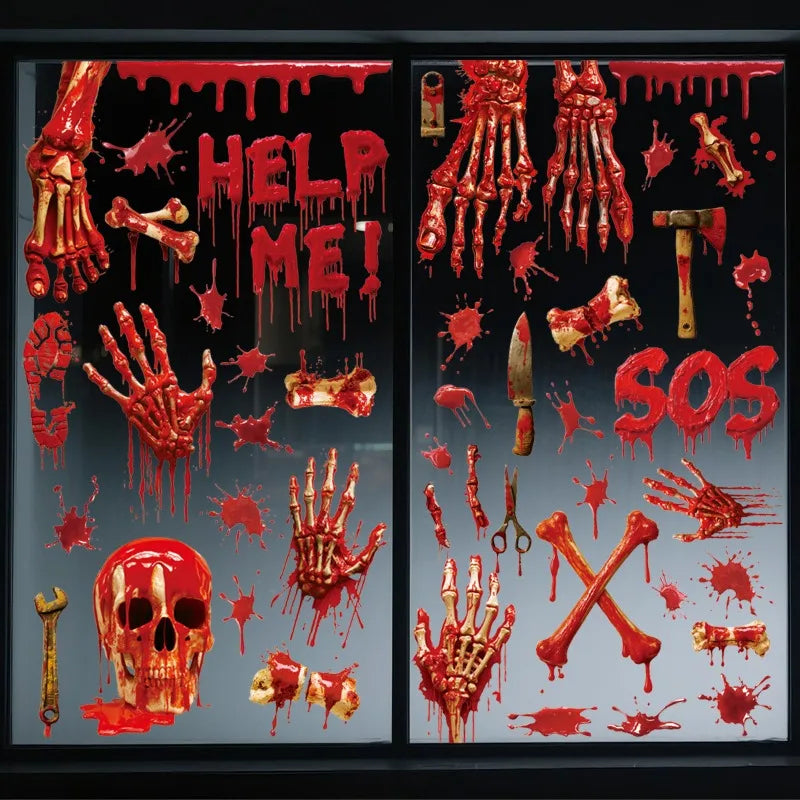 New Halloween 3D Three-dimensional Blood Handprint Sticker Bone Horror Sticker Holiday Party Decoration Window Sticker Oasis Select