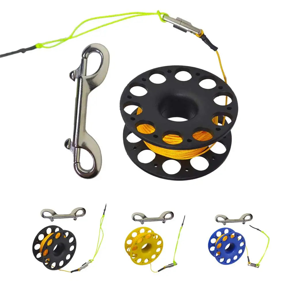 Scuba Diving Reel 30Meters Finger Reel with Dive Double-Ended Bolt Snap Clip Scuba Dive Finger Spool Reel for Snorkeling Diving Oasis Select